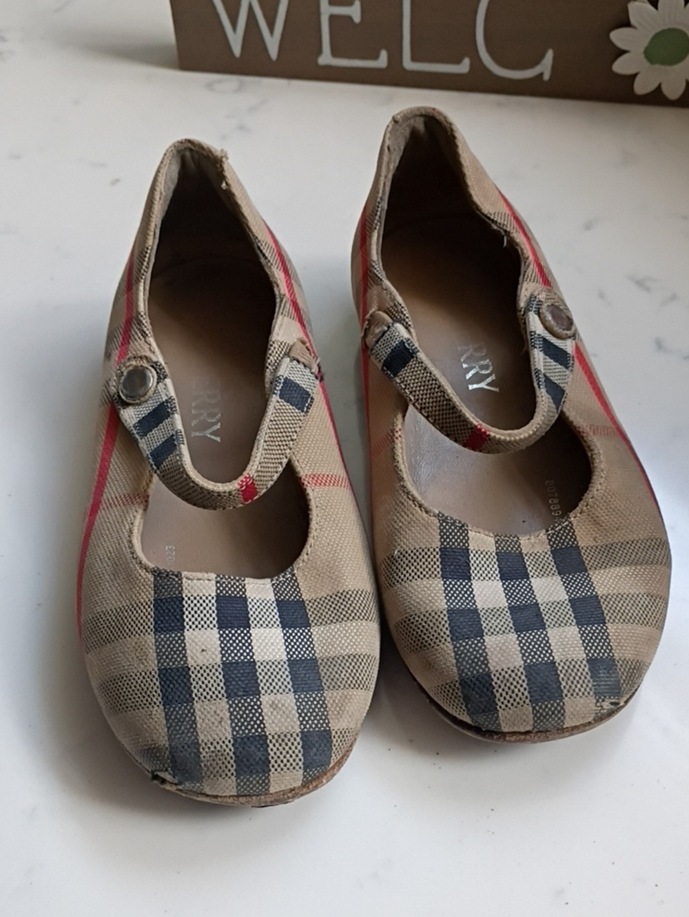 Burberry Kids Beige Plaid Mary Jane Shoes
